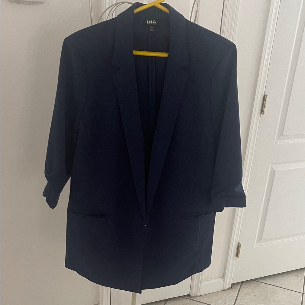 INC International Concepts Blue Hook Front Blazer